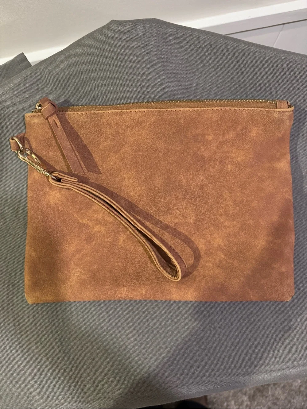 Distressed Vegan LeatherBrown Wristlet Clutch - Stylish Everyday Sustainable